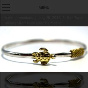Gold and Sterling Silver Sea Turtle Bangle Bracelet